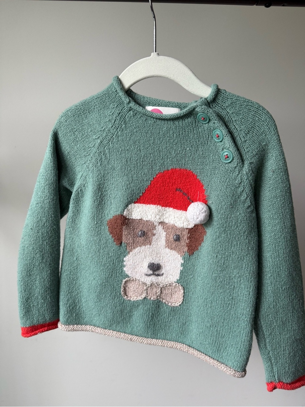 Mini Boden Green Sweater with Festive Puppy